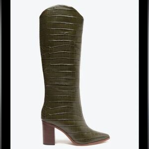 SCHUTZ Olive Green Croc-Embossed Knee Boots